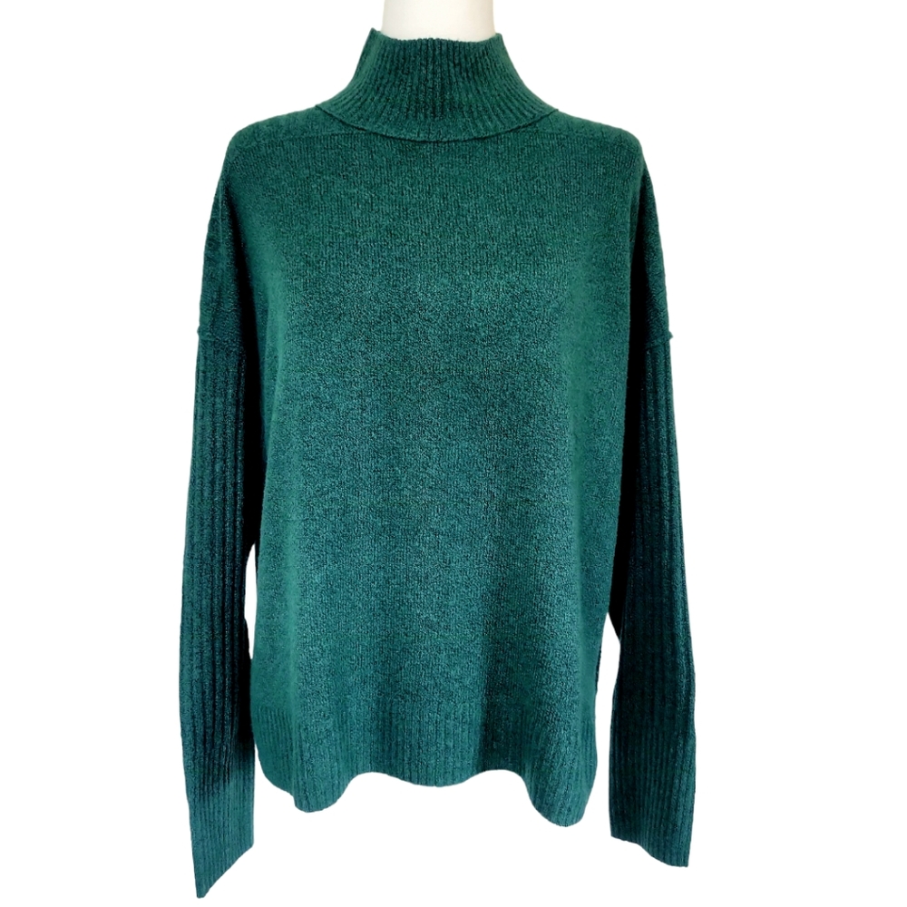 Sonoma M forest green winter high neck side split long sleeve pullover sweater